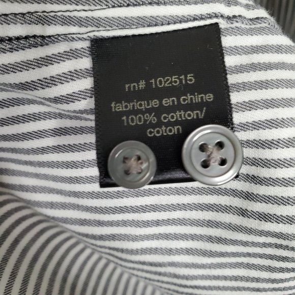 John Varvatos Mens Size XL Shirt Stripe Long Sleeve Back Darts Cotton Gray White - Picture 9 of 10
